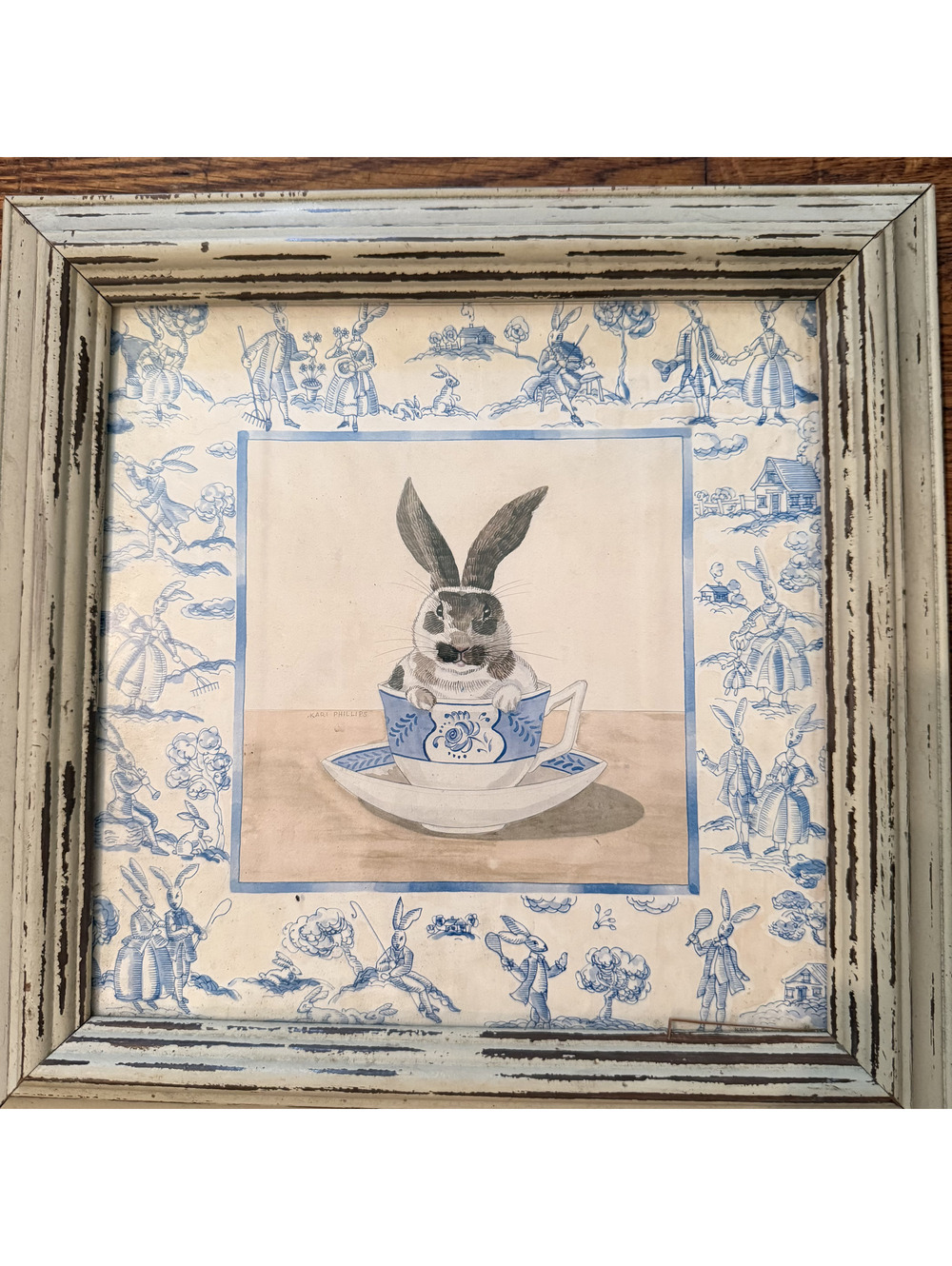 Coldwater Creek Teacup Bunnies I Framed Artwork by Phillips 10x10